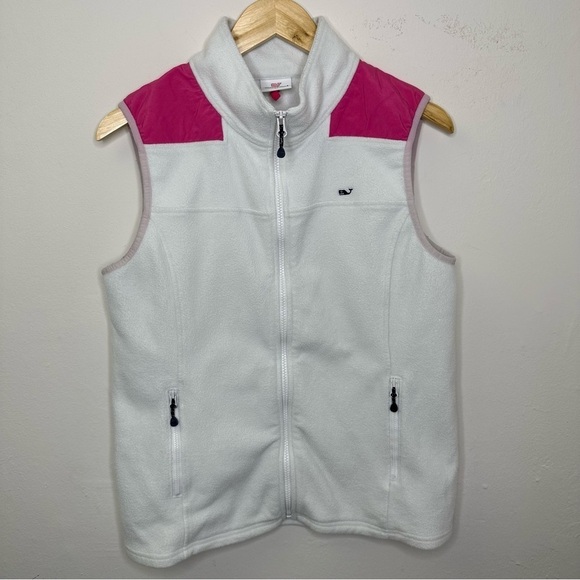 Vineyard Vines Fleece Jacket Women White‎ Solid Full Zip Vest Pocket Collar Sz M - Picture 8 of 9